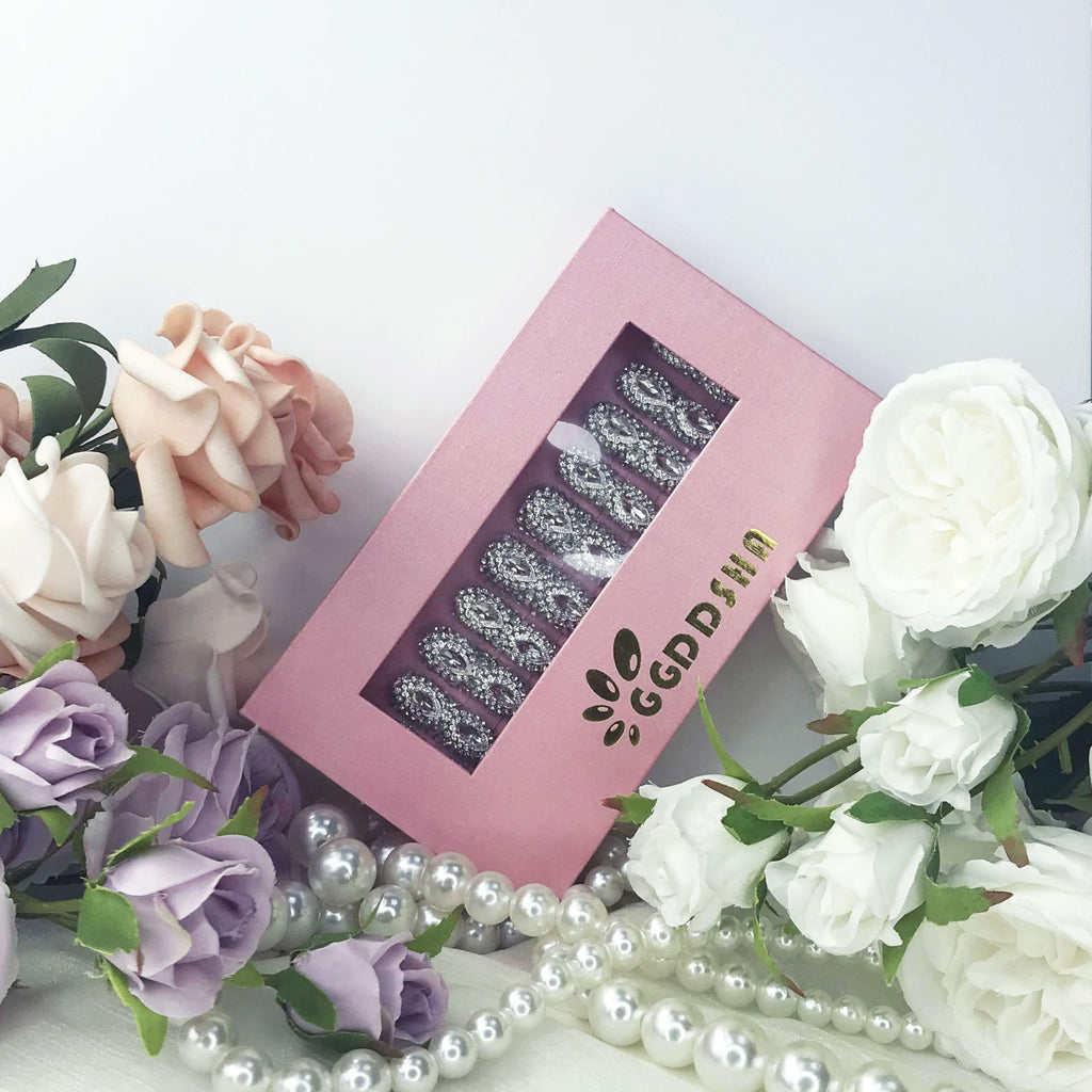 Full Diamond Long NailsP 3D Crystal Nails - Anaya Beauty