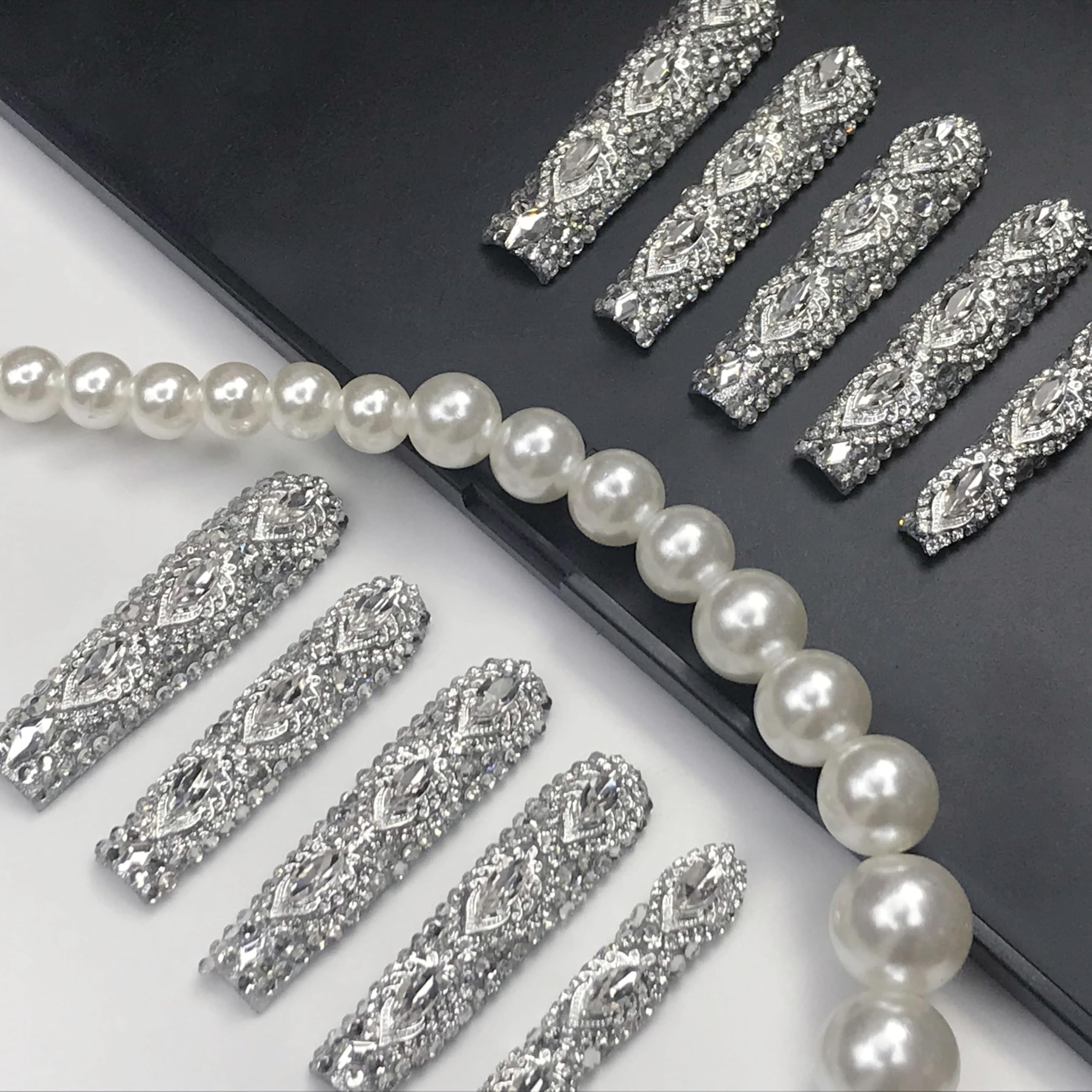 Full Diamond Long NailsP 3D Crystal Nails - Anaya Beauty