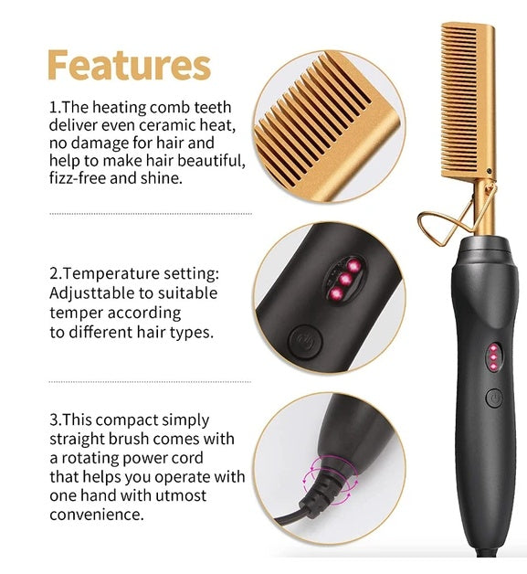 Hair Straightener Comb Pro Electric Beard Straightening Comb Heat Hot Comb Press - Anaya Beauty
