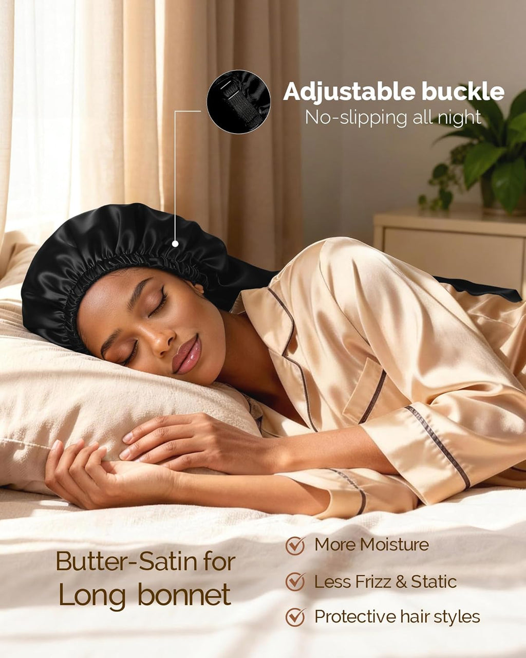 Long Bonnet Braid Bonnet for Sleeping Adjustable Satin Silk Bonnet for Braids Sleep Bonnet for Women Locs