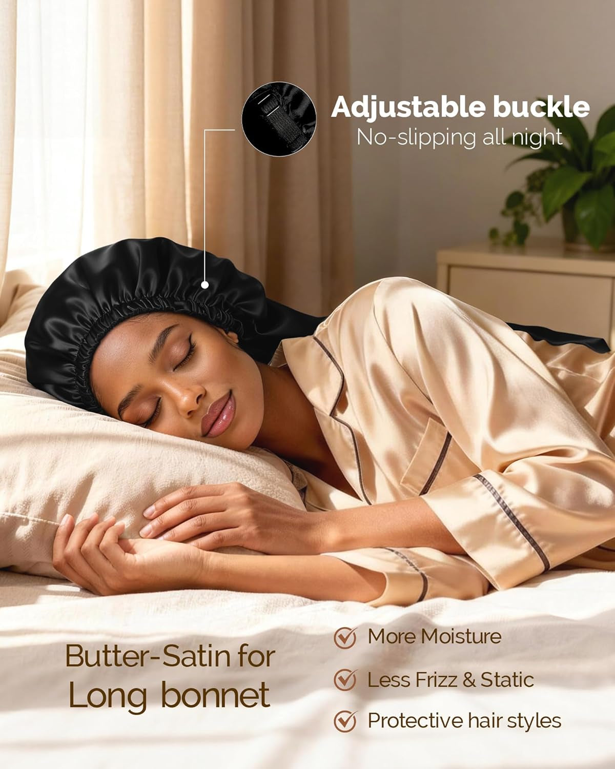 Long Bonnet Braid Bonnet for Sleeping Adjustable Satin Silk Bonnet for Braids Sleep Bonnet for Women Locs