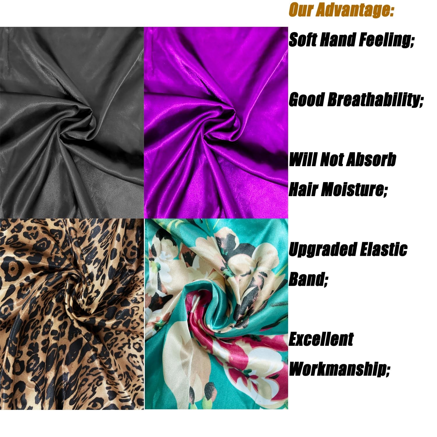 4 Pcs Satin Bonnet for Women, Long Sleep Cap Soft Silky Bonnet for Braids