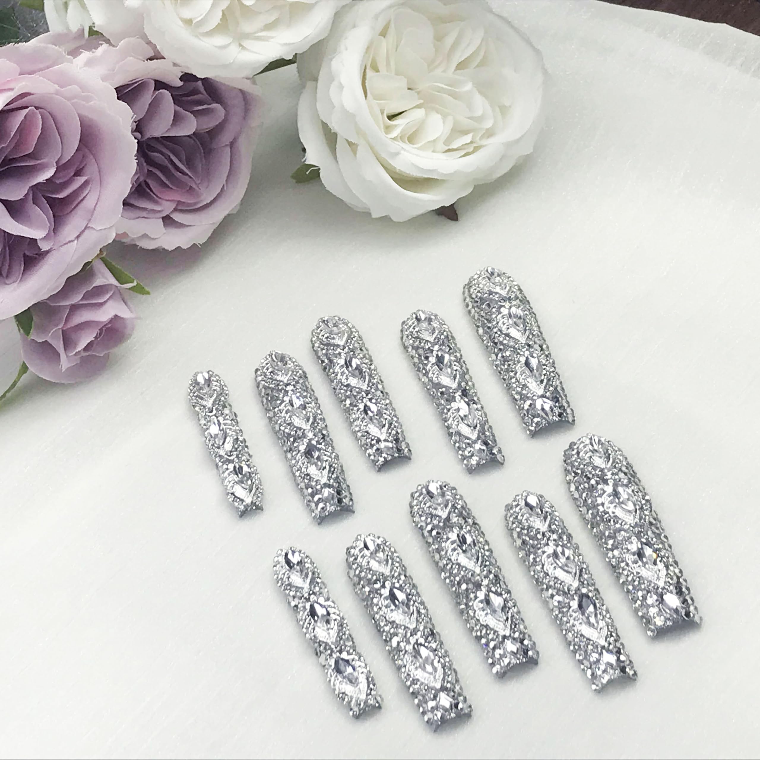 Full Diamond Long NailsP 3D Crystal Nails - Anaya Beauty