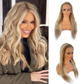 Ash Blonde Wig Human Hair Lace Front Wigs 30 Inch 13X4 HD Glueless Wigs Human Hair Pre Plucked Balayage Ash Blonde Lace Front Wigs 180% Density Blond Highlights Lace Frontal Wigs for White Women