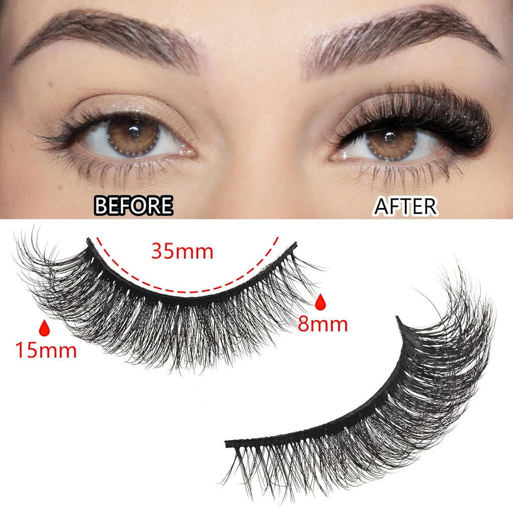 Cat Eye Lashes Mink Eyelashes Strips Natural Fluffy Russian Strip Eyelash Extension Looking Wispy Full Volume Fox Lash CC Curl Dramatic Short 8Mm-15Mm Pestañas Postizas for Women